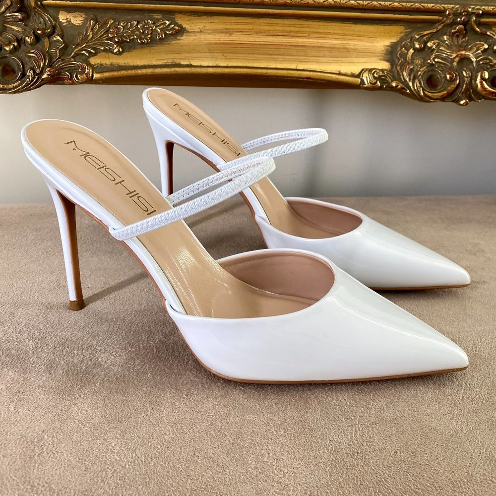 High Heel White Mules
